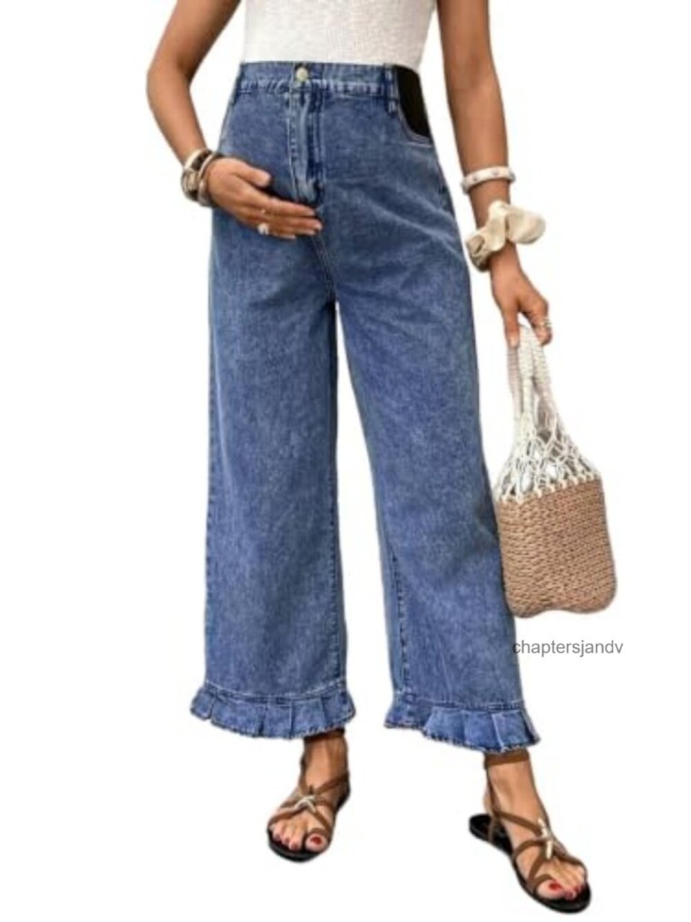 Maternity Wide Leg Stretchy Over Belly Work Trousers High Rise
